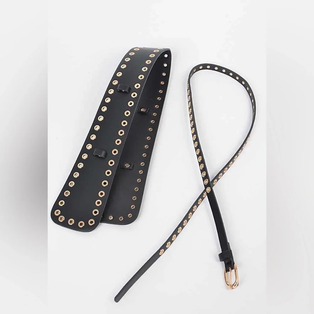 Black Grommet Vegan Leather Statement Belt